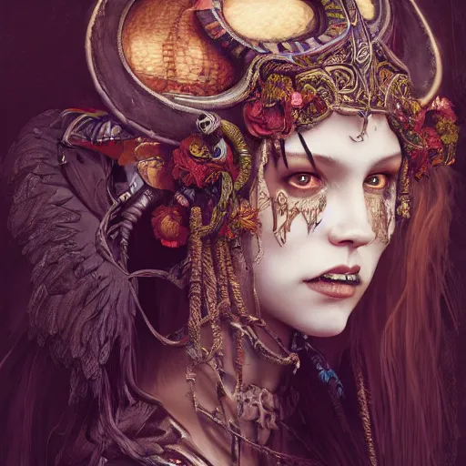 Prompt: A masterpiece ultrarealistic ultradetailed portrait of a Incredibly beautiful angel princess tribal-shaman-knight-witch-ghost with Skull Iron mask. baroque renaissance girl in the night forest. medium shot, intricate, elegant, highly detailed. trending on artstation, digital art, by Stanley Artgerm Lau, WLOP, Rossdraws, James Jean, Andrei Riabovitchev, Marc Simonetti, Yoshitaka Amano. background by James Jean and Gustav Klimt, light by Julie Bell, 4k, porcelain skin.