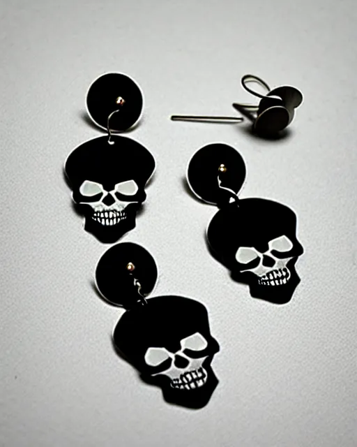 Image similar to tim burton spooky skull, 2 d lasercut earrings,