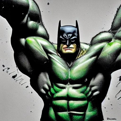 Prompt: the hulk as batman, 8 k, realistic, photo real, smooth, sharp, intricate detail, hyper detail, dramatic lighting, dramatic shading
