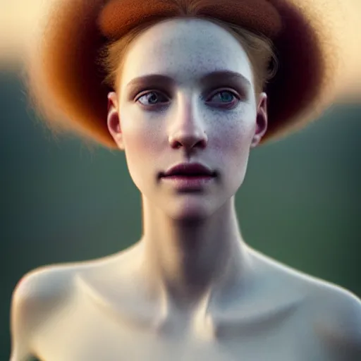 Image similar to photographic portrait of a stunningly beautiful english renaissance female in soft dreamy light at sunset, beside the river, soft focus, contemporary fashion shoot, in a denis villeneuve and tim burton movie, by edward robert hughes, annie leibovitz and steve mccurry, david lazar, jimmy nelsson, extremely detailed, breathtaking, hyperrealistic, perfect face, octane render