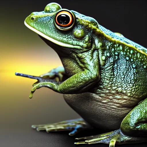 Image similar to hyperrealistic dslr film still of info wars alex jones disguised as frog, stunning 8 k octane comprehensive 3 d render, inspired by istvan sandorfi & greg rutkowski & unreal engine, perfect symmetry, dim volumetric cinematic lighting, extremely hyper - detailed, extremely lifelike attributes & lifelike texture, intricate, masterpiece, artstation, stunning