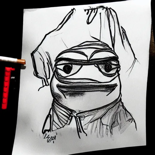 Image similar to ink sketch of a pepe with a flag