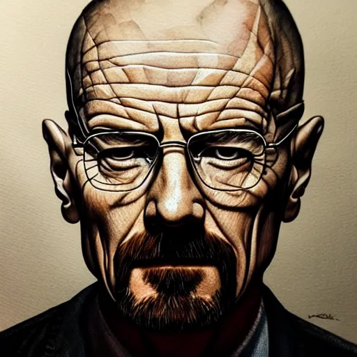 Image similar to detailed portrait of walter white,watercolor painting,realistic,photorealistic,detailed face,hyperdetailed,professional lighting,trending on instagram,4k