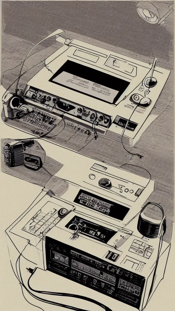 Prompt: an illustration of a vintage radio by designers republic