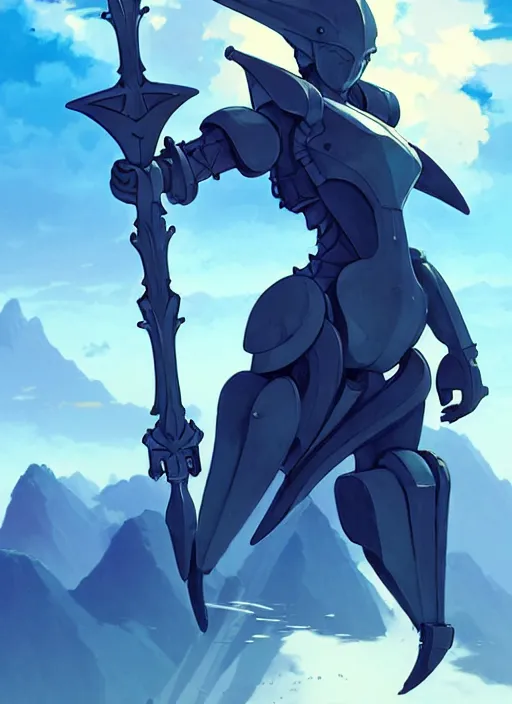 Prompt: close up of a mech armor witch holding a trident, extremely beautiful and aesthetic and cute and detailed face and body, back shark fin, big wave horizon, occlusion shadow, dynamic pose, slightly smiling, blue sky, big blade whale and black giants minotaurus, epic scene, fantasy illustrations, by makoto shinkai and peter mohrbacher and ferdinand knab