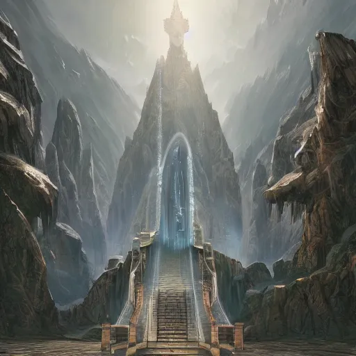 Prompt: a spiritual matte painting by feng zhu of a contemporary crystal throne room with tall banner hanging, unreal engine, ue5, concept art, wide angle, photo realistic, high detail, 4k hd wallpaper