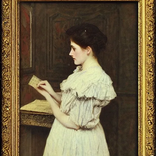 Image similar to young victorian woman in the forgotten archives by alfred stevens