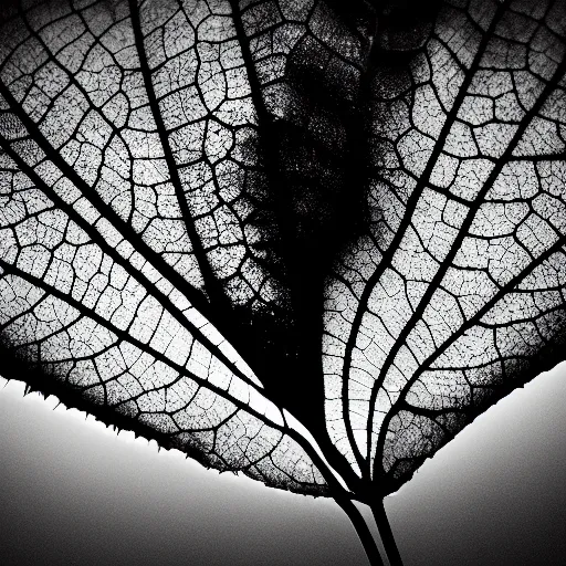 Prompt: silhouette of a falling leaf. black and white, noir, dramatic light. close n - 4