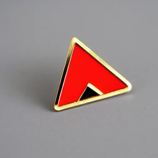 Prompt: a retro minimalistic triangle enamel pin of a retro minimalistic flame fire warning label, smooth curves