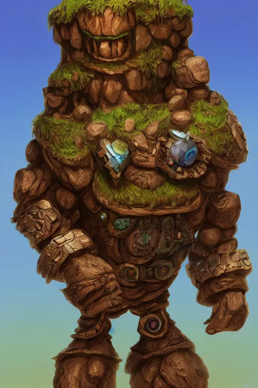 Image similar to zelda fantasy art giant golem troll wood rock greeble gemstone, global illumination ray tracing hdr fanart arstation by sung choi and eric pfeiffer and gabriel garza and casper konefal