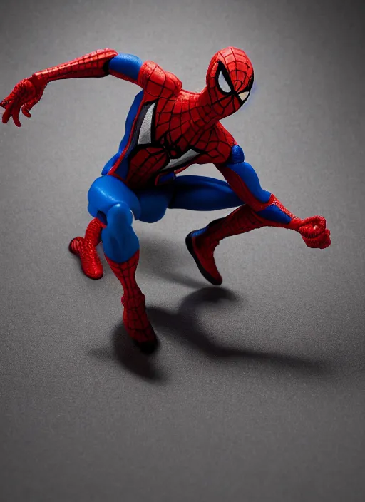 Image similar to product photography of a claymation action figure mechanical spiderman, depth of field, zeiss lens, detailed, centered, by erwin olaf, joop geesink, wes anderson, breathtaking, 8 k resolution, extremely detailed, beautiful, establishing shot, realistic materials, hyperrealistic