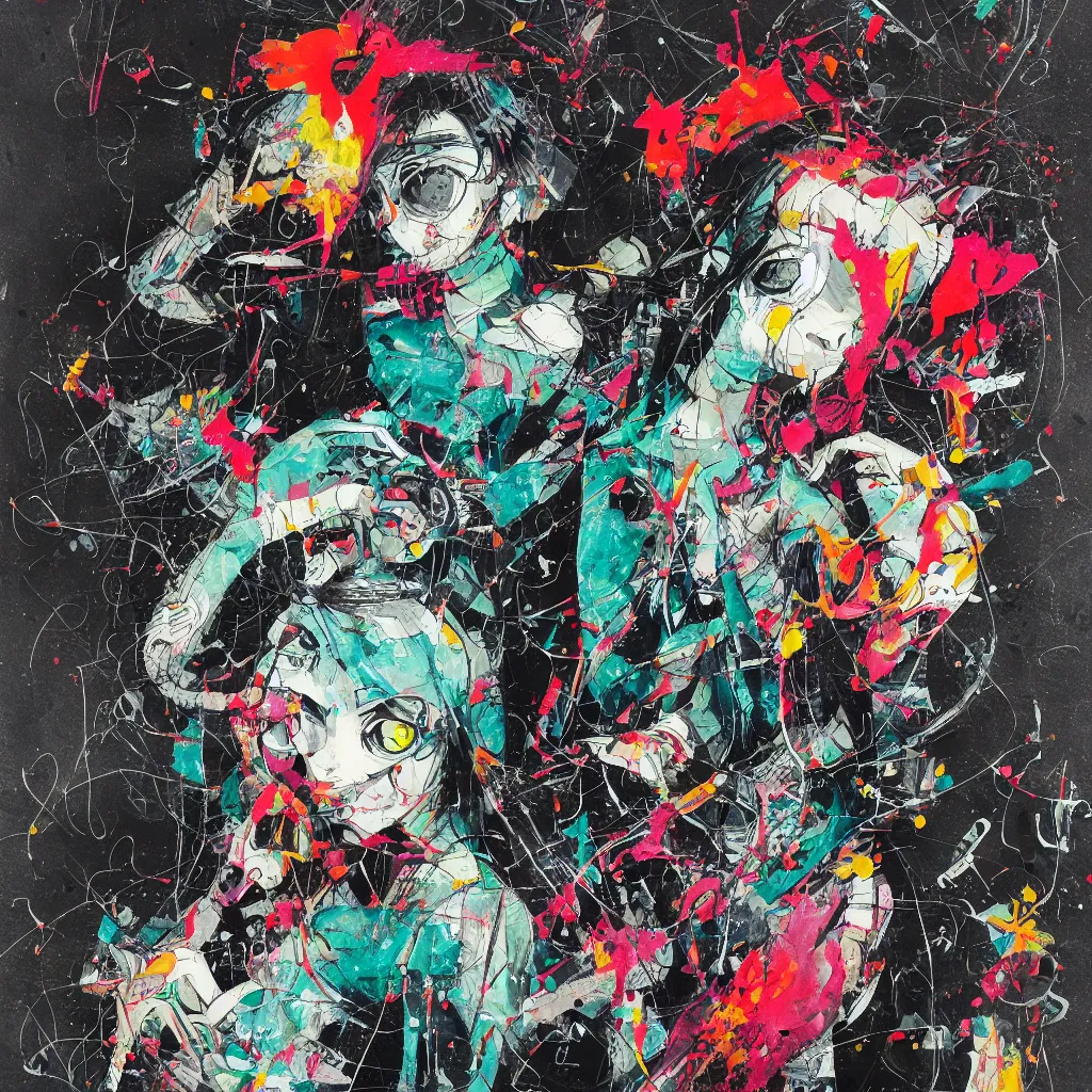 Image similar to girl figure, abstract, jet set radio artwork, ryuta ueda artwork, cryptic, rips, spots, asymmetry, stipple, lines, splotch, color tearing, pitch bending, stripes, dark, ominous, eerie, hearts, minimal, points, technical, old painting, natsumi mukai artwrok, folds