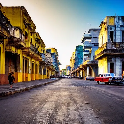 Prompt: brutalism painting of streets of Havana, Cuba, beautiful, diverse, golden hour