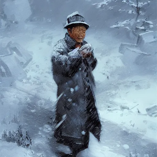 Prompt: Old chinese man in the snow, artwork by Craig Mullins,Movie poster, detailed, trending on artstation