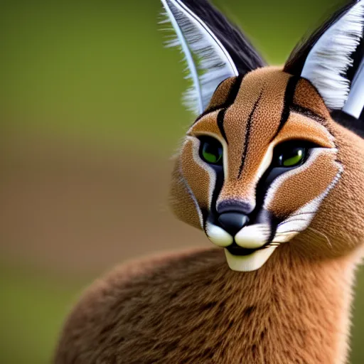 Image similar to a cinematic film still of a claymation stop motion film starring cute fluffy caracal, shallow depth of field, 8 0 mm, f 1. 8