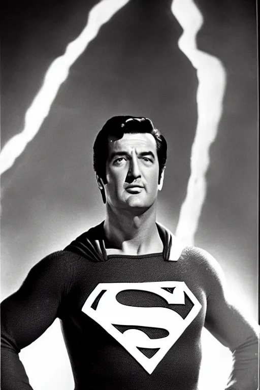 Image similar to rock hudson playing superman in 1 9 7 8, superhero, dynamic, 3 5 mm lens, heroic, studio lighting