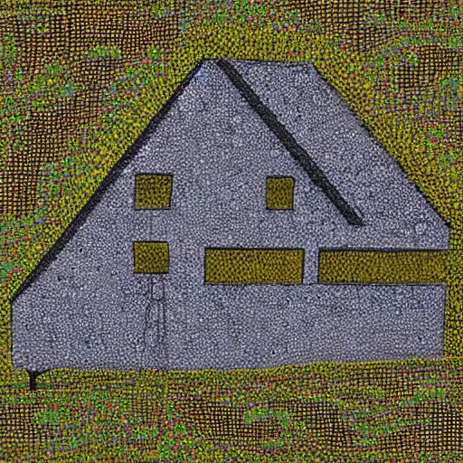 Prompt: A House on a hill, Brutalist Pointilism, 4k, high detail