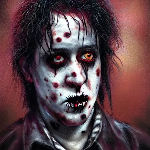 Prompt: young robert smith as a zombie wearing polka dot shirt, 7 days to die zombie, fine art, award winning, intricate, elegant, sharp focus, cinematic lighting, highly detailed, digital painting, 8 k concept art, art by z. w. gu, art by brom, art by michael hussar, masterpiece, 8 k