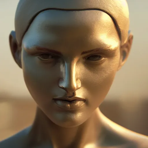 Image similar to portrait of statue fit woman, chrome, reflect, 8 k uhd, unreal engine, octane render in the artstyle of finnian macmanus, john park and greg rutkowski