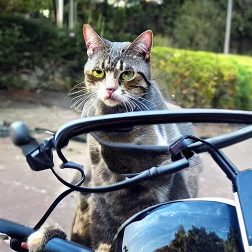 Prompt: a cat riding a motorcycle with googles and a helmet-n 8