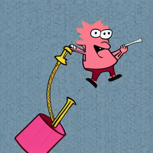 Image similar to patrick star from spongebob squarepants holding a hammer, intricate abstract, cartoon