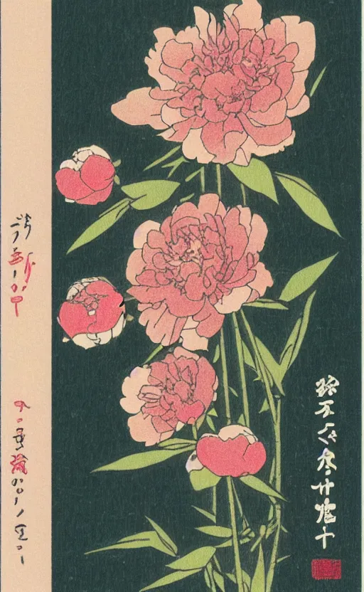 Prompt: by akio watanabe, manga art, portrait of a peony flower, trading card front