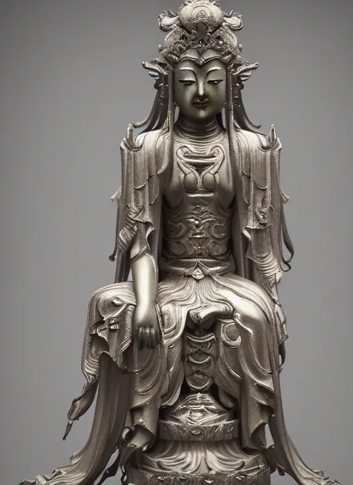 Image similar to a art deco sculpture statue of full body guanyin, intricate complexity,, statue by jane hamilton, ruan jia, character concept, radiant light,, frostbite 3 engine, cryengine, dof, trending on artstation, digital art, fantasy detailed abackground