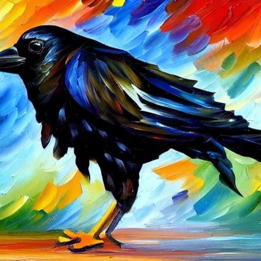 Prompt: oil painting of a crow by leonid afremov