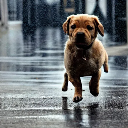 Image similar to A puppy walking in the rain in a GTA IV style