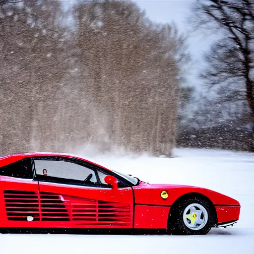 Image similar to ferrari testarossa drifting in snow, 4k