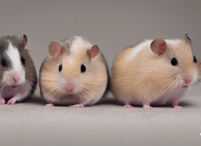 Image similar to photo of a two hamsters and their babies, cinematic color grading, various poses, soft light, faded colors, well framed, sharp focus, 8 k