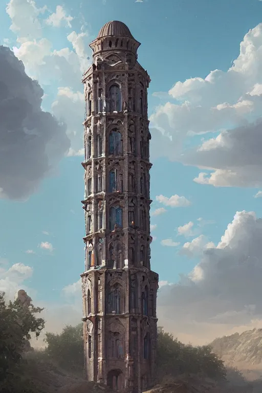 Image similar to painted tower of the moon, by Sylvain Sarrailh and Ludwig Deutsch, dramatic cinematic lighting , beautiful tilework, ornate architecture, smooth, sharp focus, extremely detailed