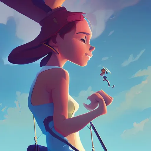 Prompt: a girl looking to the skies by greg tocchini, by james gilleard high quality, cartoon, digital painting, by don bluth and ross tran