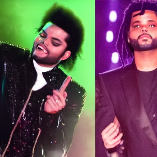 Prompt: Michael Jackson and the Weeknd blinding billie lights Jean