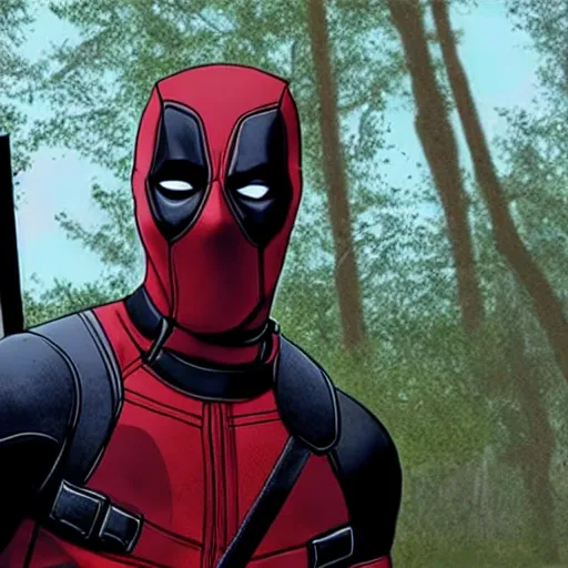 Image similar to deadpool in the walking dead 4 k detailed super realistic