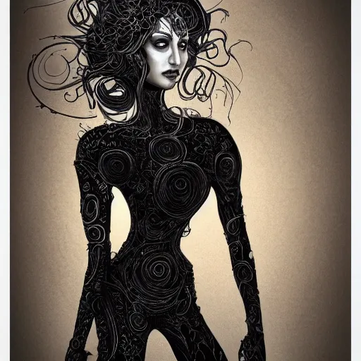 Image similar to a woman with 4 arms, wearing a black shirt and black pants, intricate details, highly detailed, digital art, fantasy, mystical, digital painting, illustration, elegant