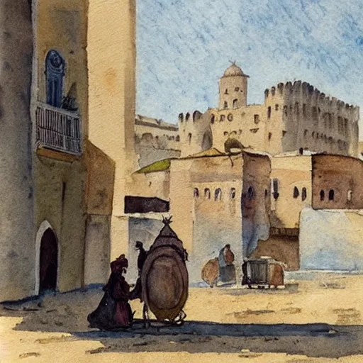 Prompt: tunis in the 1 8 0 0 s, watercolor, history, city