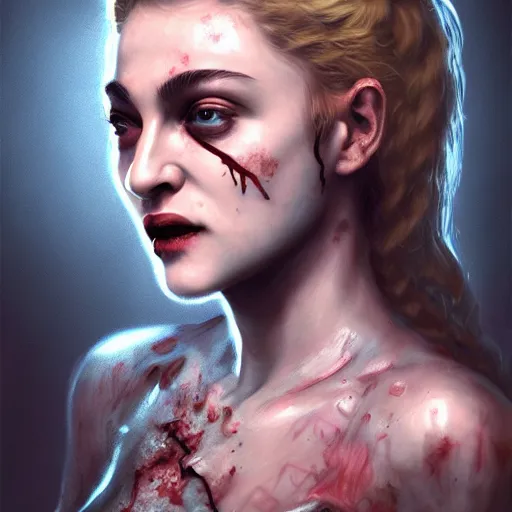 Prompt: young madonna ciccone as a zombie, 7 days to die zombie, fine art, award winning, intricate, elegant, sharp focus, cinematic lighting, highly detailed, digital painting, 8 k concept art, art by guweiz and z. w. gu, masterpiece, trending on artstation, 8 k