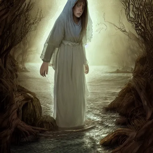 Prompt: a wlop 3 d render of very very very very highly detailed beautiful mystic portrait of the curse of la llorona and horror background by anton pieck, intricate, extremely detailed, digital painting, artstation, concept art, smooth, sharp focus, illustration, intimidating lighting, incredible art,