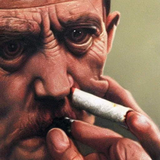 Image similar to a photo of Hitler smoking a fat joint, close up photography, photorealism