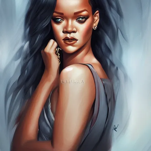 Prompt: a portrait of rihanna by charlie bowater