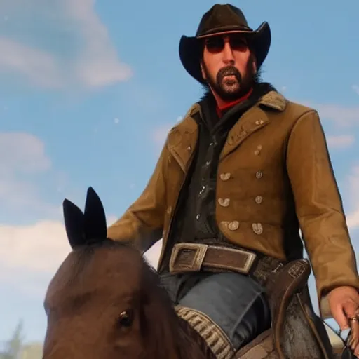 Prompt: nicolas cage in red dead redemption 2