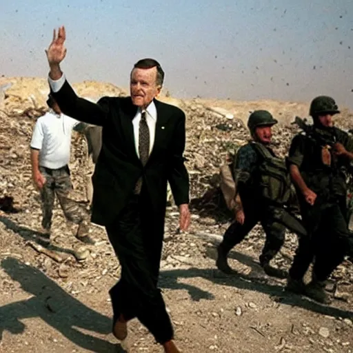 Image similar to George H.W. Bush destroys Iraq, historical photo