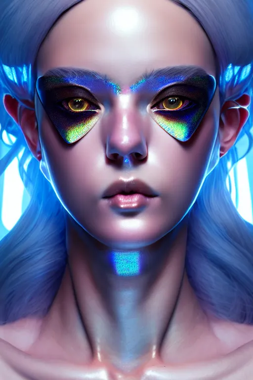 Image similar to hyperdetailed closeup portrait of a stunningly beautiful french girl androgynous made of iridescent metals, smoke, inspired by helmet newton, ross tran and wlop and masamune shirow and kuvshinov, concept art, intricate, photorealistic, octane render, rtx, hdr, unreal engine, dnd digital art by artgerm fine face