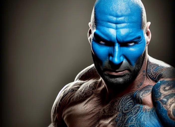 Prompt: blue dave bautista with antennas. fantasy magic style. highly detailed 8 k. intricate. nikon d 8 5 0. award winning photography.