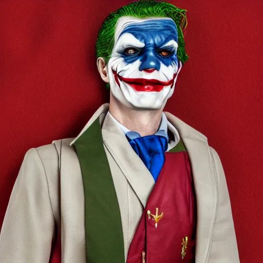 Image similar to professional portrait of the joker wearing a imperial roman soldier uniform, 8 k, very detailed, very intricate,