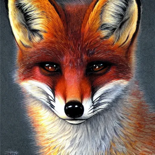 Image similar to realistic detailed face portrait of a fox detective by emilia dziubak, will terry, greg olsen, chris mars, ann long, and mark brooks, fairytale, female, feminine, art nouveau, illustration, character concept design, storybook layout, story board format