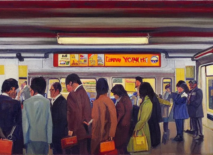Prompt: painting of a new york subway station by wayne thiebaud