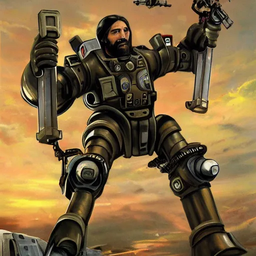 Prompt: Jesus in a mech suit fighting Hitler in a mech suit, photo