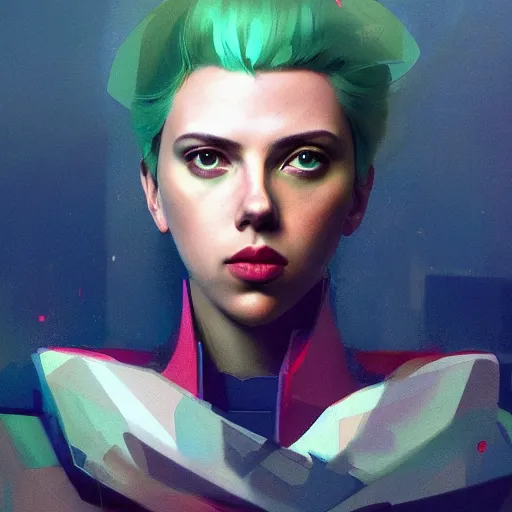 Prompt: a beautiful portrait painting of a cyberpunk scarlett johansson by sergey kolesov and pascal blanche and sebastien plassard and greg rutkowski, in style of colorful comic. symmetry, hyper detailed. octanev render. trending on artstation